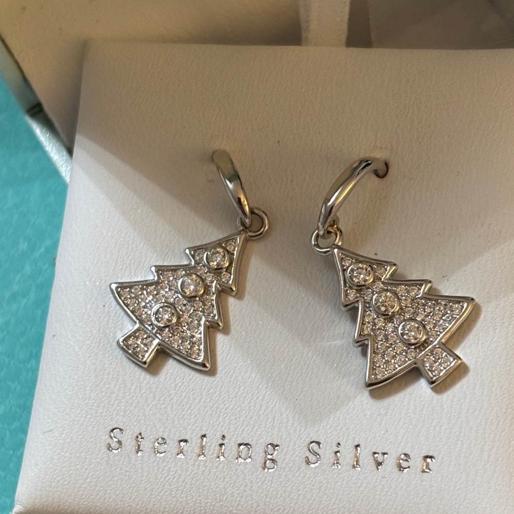 Moissanite pure silver 925D in color, solid silver Christmas tree earrings - Picture 7 of 7